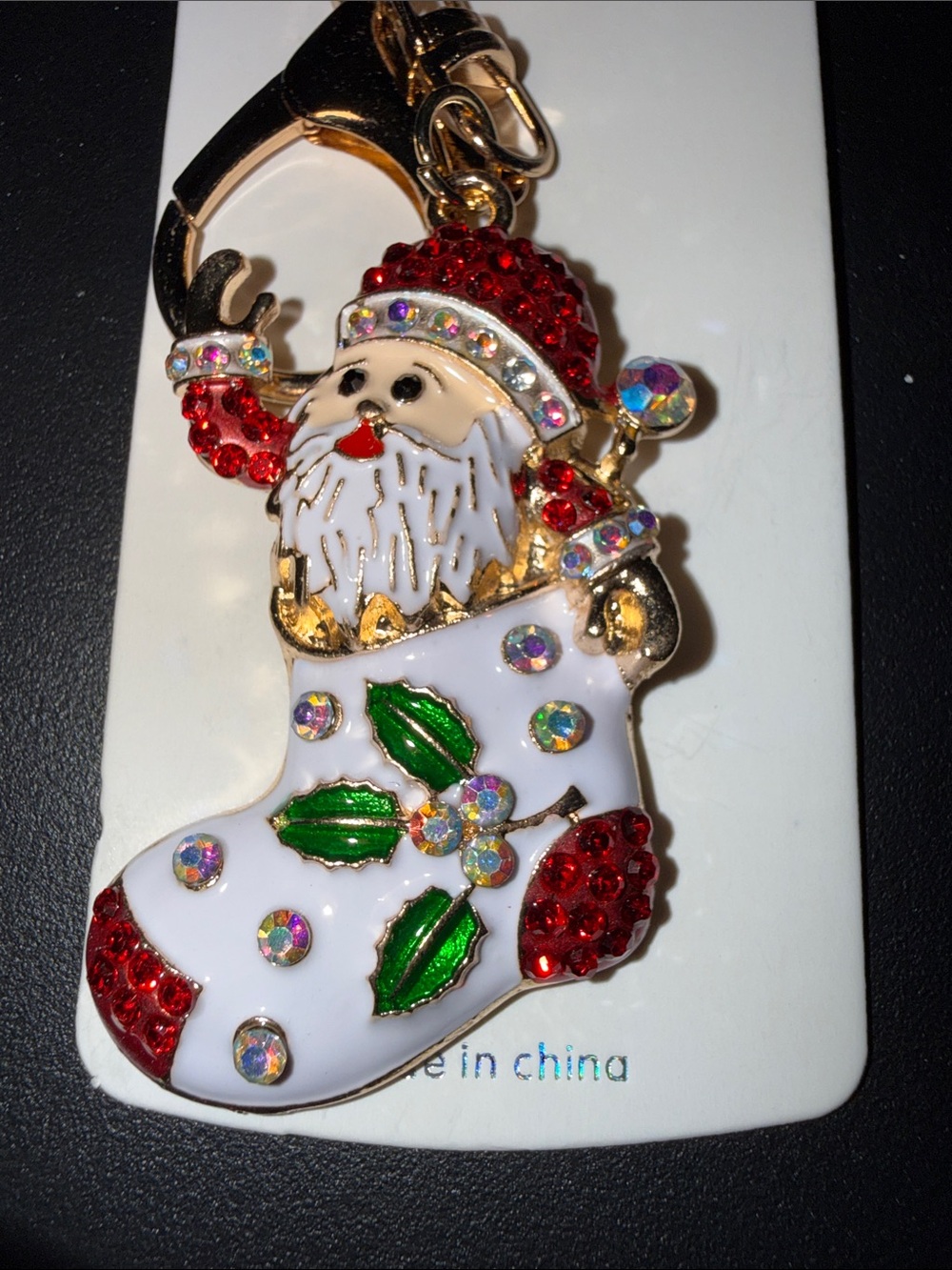 Mint Holiday Santa Stocking Key & Card Holder - Red, White & Green